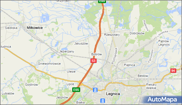 mapa Bobrów gmina Miłkowice, Bobrów gmina Miłkowice na mapie Targeo