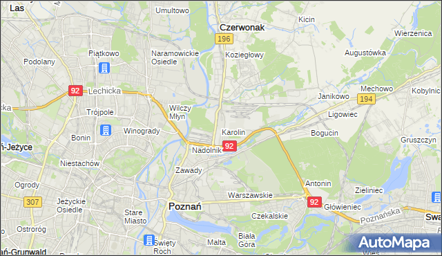 mapa Karolin gmina Poznań, Karolin gmina Poznań na mapie Targeo