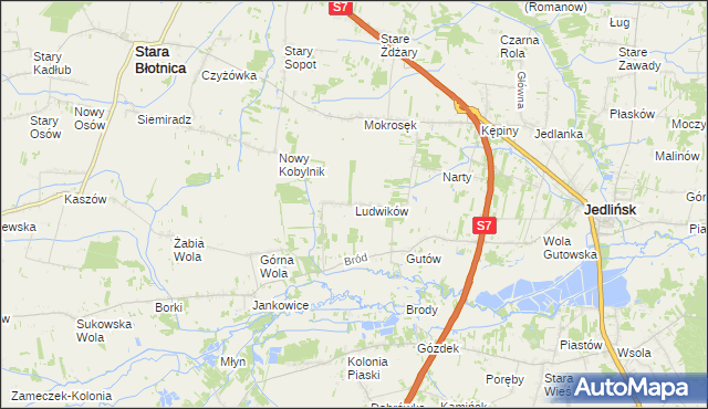 mapa Ludwików gmina Jedlińsk, Ludwików gmina Jedlińsk na mapie Targeo