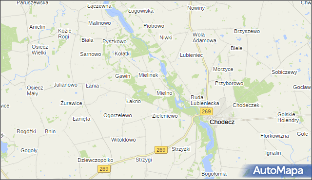 mapa Mielno gmina Chodecz, Mielno gmina Chodecz na mapie Targeo