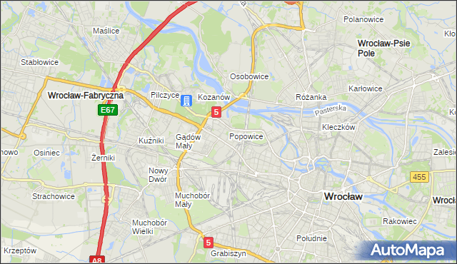 mapa Popowice gmina Wrocław, Popowice gmina Wrocław na mapie Targeo