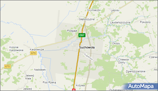 mapa Suchowola powiat sokólski, Suchowola powiat sokólski na mapie Targeo