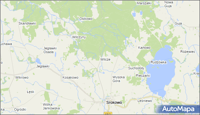 mapa Wilcze gmina Srokowo, Wilcze gmina Srokowo na mapie Targeo