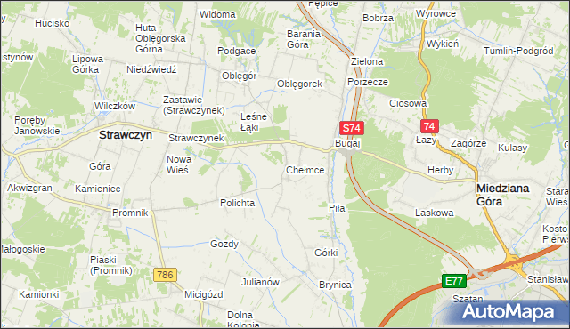 mapa Chełmce gmina Strawczyn, Chełmce gmina Strawczyn na mapie Targeo