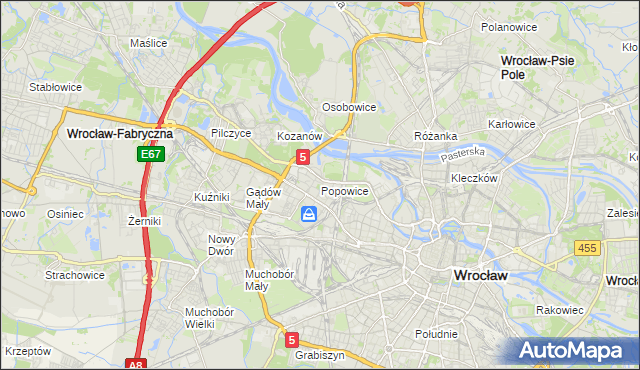 mapa Popowice gmina Wrocław, Popowice gmina Wrocław na mapie Targeo