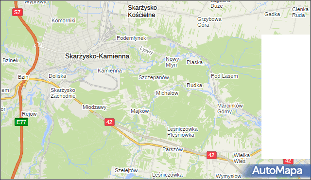mapa Michałów gmina Skarżysko Kościelne, Michałów gmina Skarżysko Kościelne na mapie Targeo