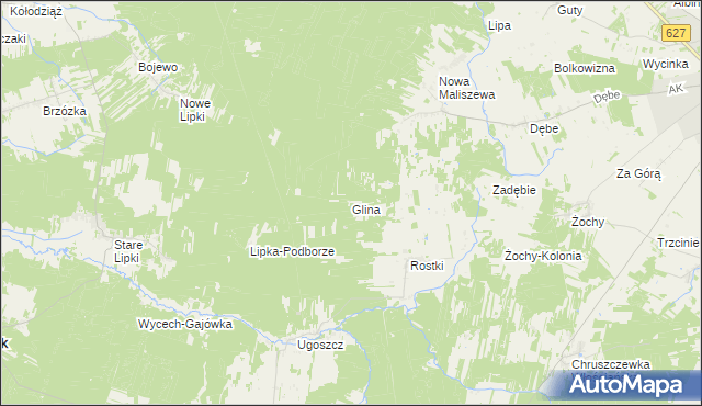 mapa Glina gmina Miedzna, Glina gmina Miedzna na mapie Targeo
