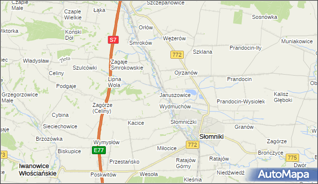 mapa Januszowice gmina Słomniki, Januszowice gmina Słomniki na mapie Targeo