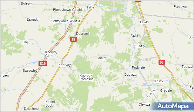 mapa Mokre gmina Bielsk Podlaski, Mokre gmina Bielsk Podlaski na mapie Targeo