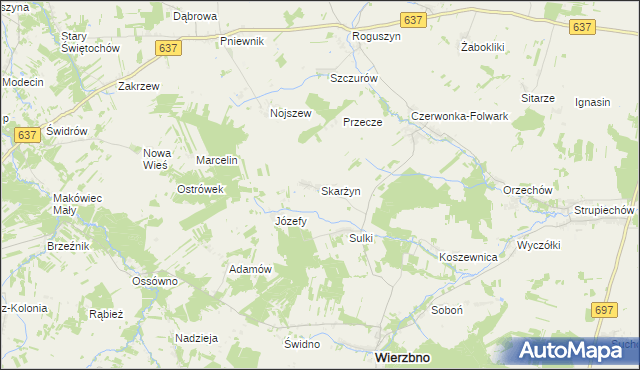mapa Skarżyn gmina Wierzbno, Skarżyn gmina Wierzbno na mapie Targeo