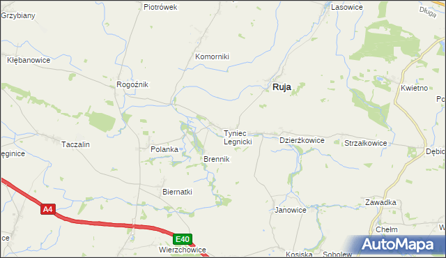 mapa Tyniec Legnicki, Tyniec Legnicki na mapie Targeo