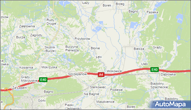 mapa Łęki gmina Borzęcin, Łęki gmina Borzęcin na mapie Targeo