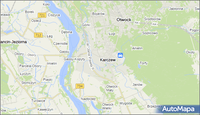 mapa Karczew powiat otwocki, Karczew powiat otwocki na mapie Targeo