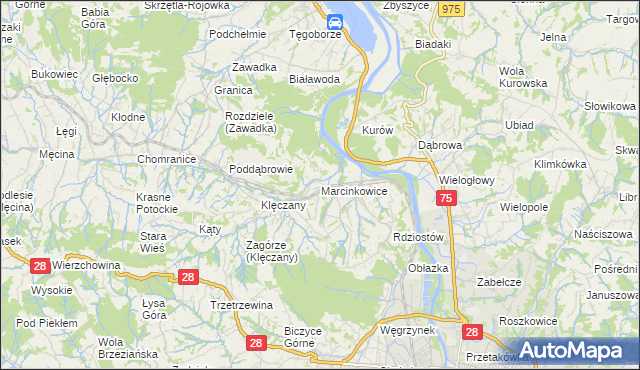 mapa Marcinkowice gmina Chełmiec, Marcinkowice gmina Chełmiec na mapie Targeo