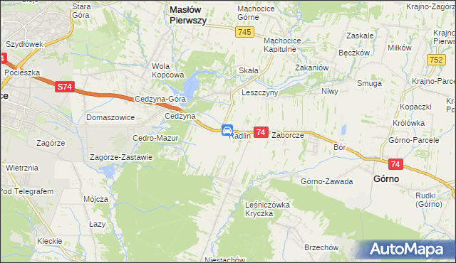 mapa Radlin gmina Górno, Radlin gmina Górno na mapie Targeo