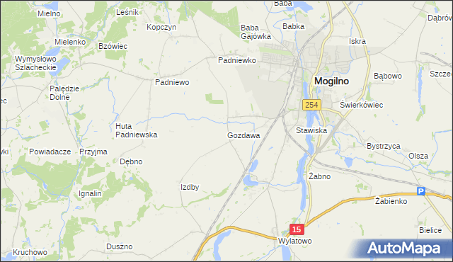 mapa Gozdawa gmina Mogilno, Gozdawa gmina Mogilno na mapie Targeo