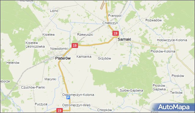 mapa Grzybów gmina Sarnaki, Grzybów gmina Sarnaki na mapie Targeo