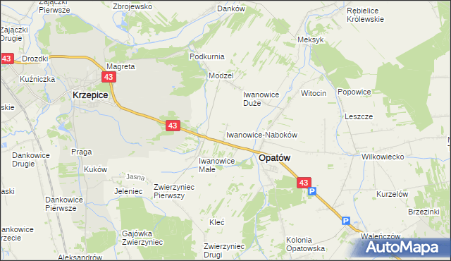 mapa Iwanowice-Naboków, Iwanowice-Naboków na mapie Targeo
