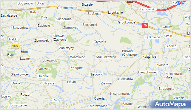 mapa Krakuszowice, Krakuszowice na mapie Targeo