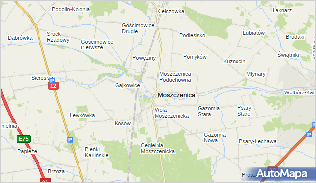 mapa Moszczenica powiat piotrkowski, Moszczenica powiat piotrkowski na mapie Targeo