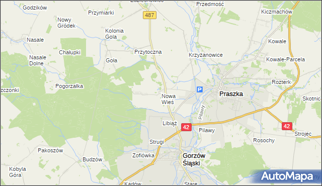 mapa Nowa Wieś gmina Gorzów Śląski, Nowa Wieś gmina Gorzów Śląski na mapie Targeo
