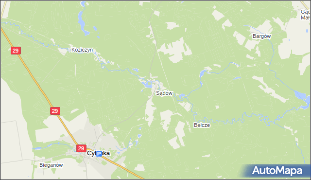 mapa Sądów gmina Cybinka, Sądów gmina Cybinka na mapie Targeo