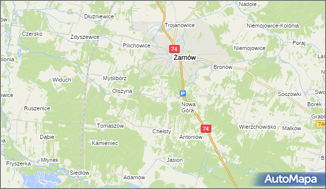 mapa Sielec gmina Żarnów, Sielec gmina Żarnów na mapie Targeo