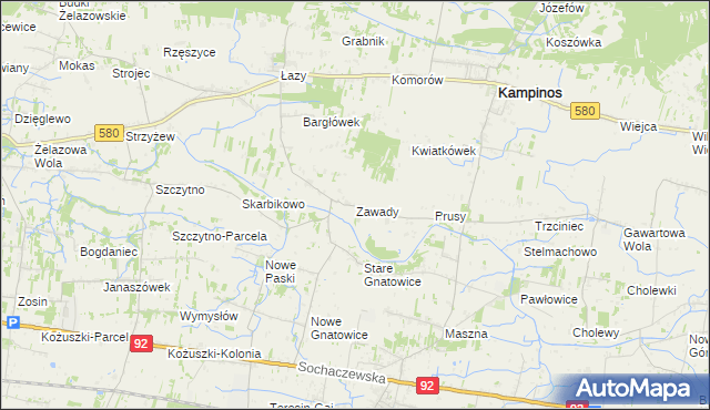 mapa Zawady gmina Kampinos, Zawady gmina Kampinos na mapie Targeo