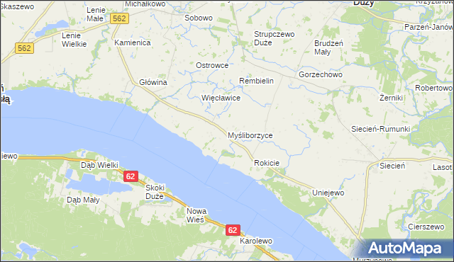 mapa Myśliborzyce gmina Brudzeń Duży, Myśliborzyce gmina Brudzeń Duży na mapie Targeo