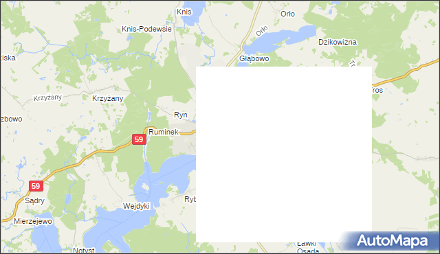 mapa Ryn powiat giżycki, Ryn powiat giżycki na mapie Targeo