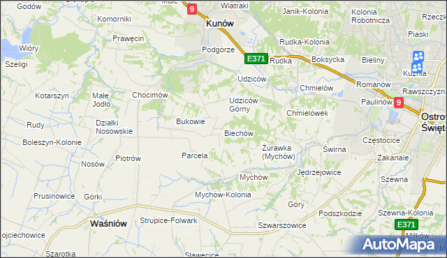 mapa Biechów gmina Kunów, Biechów gmina Kunów na mapie Targeo