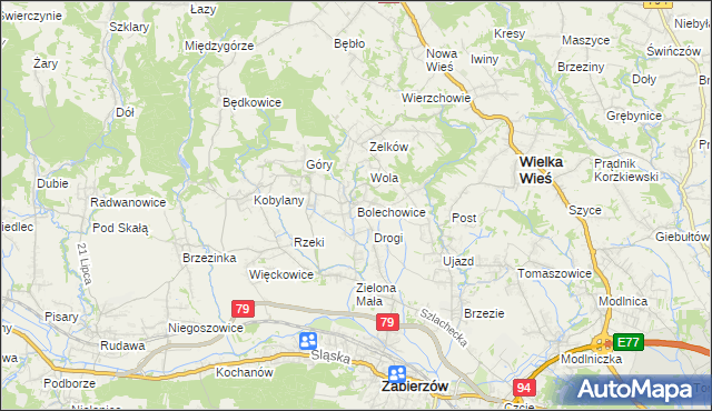 mapa Bolechowice gmina Zabierzów, Bolechowice gmina Zabierzów na mapie Targeo