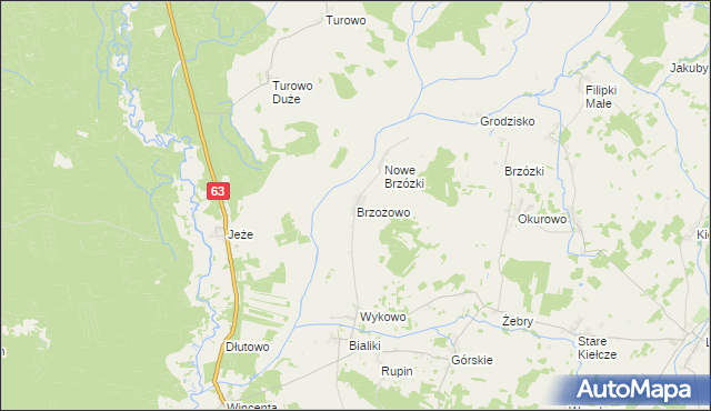 mapa Brzozowo gmina Kolno, Brzozowo gmina Kolno na mapie Targeo
