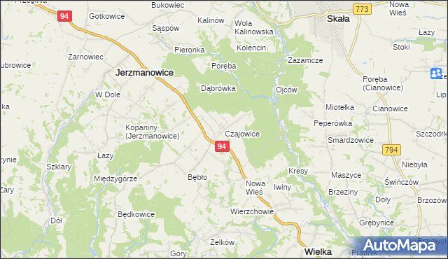 mapa Czajowice, Czajowice na mapie Targeo