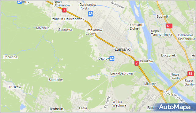 mapa Dąbrowa gmina Łomianki, Dąbrowa gmina Łomianki na mapie Targeo