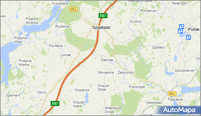 mapa Dębniak gmina Szypliszki, Dębniak gmina Szypliszki na mapie Targeo