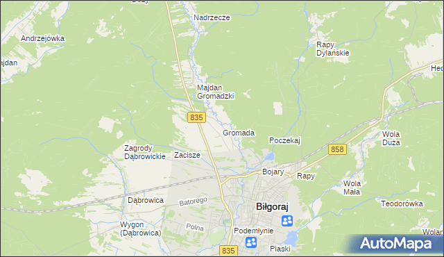 mapa Gromada gmina Biłgoraj, Gromada gmina Biłgoraj na mapie Targeo