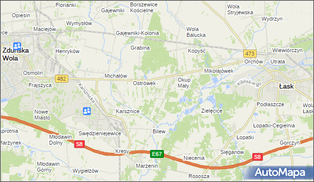 mapa Kolonia Bilew gmina Łask, Kolonia Bilew gmina Łask na mapie Targeo