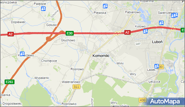 mapa Komorniki powiat poznański, Komorniki powiat poznański na mapie Targeo