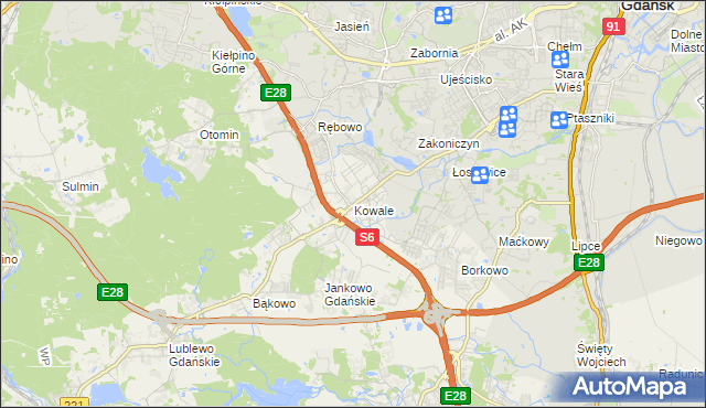 mapa Kowale gmina Kolbudy, Kowale gmina Kolbudy na mapie Targeo