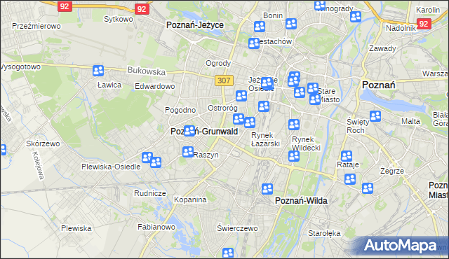 mapa Łazarz gmina Poznań, Łazarz gmina Poznań na mapie Targeo