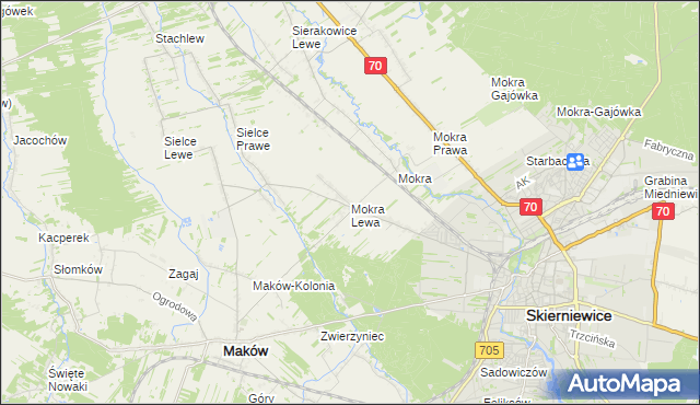 mapa Mokra Lewa, Mokra Lewa na mapie Targeo