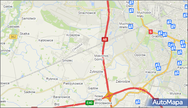 mapa Mokronos Górny, Mokronos Górny na mapie Targeo