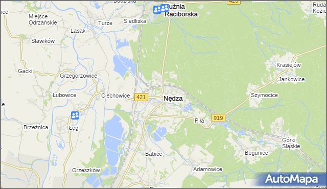 mapa Nędza powiat raciborski, Nędza powiat raciborski na mapie Targeo