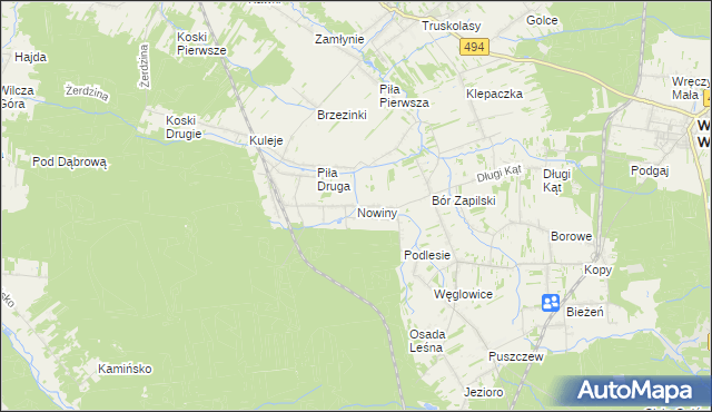 mapa Nowiny gmina Wręczyca Wielka, Nowiny gmina Wręczyca Wielka na mapie Targeo