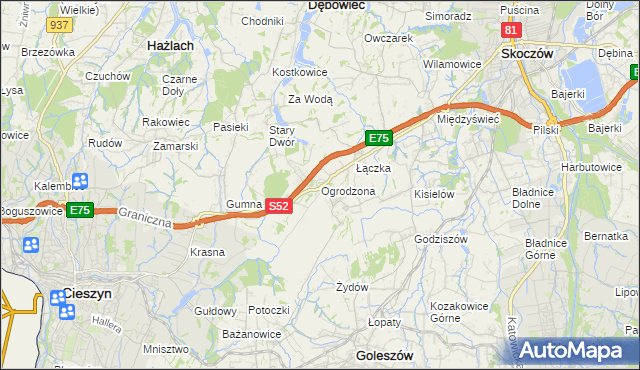 mapa Ogrodzona gmina Dębowiec, Ogrodzona gmina Dębowiec na mapie Targeo