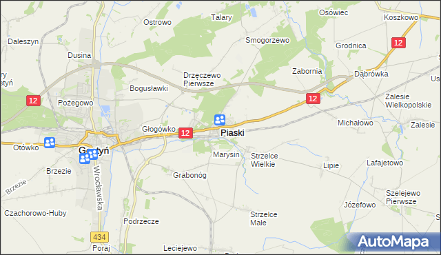 mapa Piaski powiat gostyński, Piaski powiat gostyński na mapie Targeo