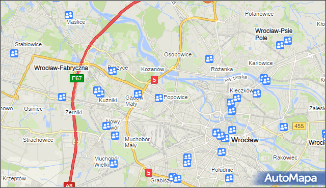 mapa Popowice gmina Wrocław, Popowice gmina Wrocław na mapie Targeo