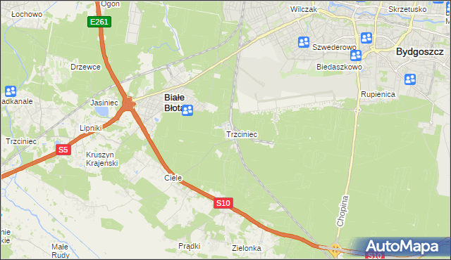 mapa Trzciniec gmina Białe Błota, Trzciniec gmina Białe Błota na mapie Targeo