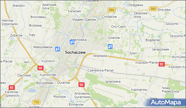 mapa Wojtówka gmina Sochaczew, Wojtówka gmina Sochaczew na mapie Targeo